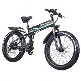 Electric Bicycle for Man Women,26 Inch Fat Tire Electric Bike for Adults Snow/Mountain/Beach Ebike, Motor 1000W, 21 Speed Beach Snow E-Bike with Rear Seat,Green