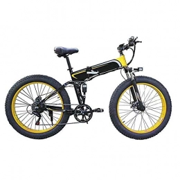 Electric Bike, 26" Folding Mountain Electric Bicycle for Adults, 7 Speed Fat Tire E-bike, 48V 10Ah 350W Motor, Front and Rear Disc Brakes, All terrain 3 Working Modes Electric Bike,Black yellow