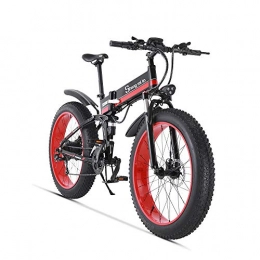 Sheng mi lo Folding Electric Mountain Bike Electric Bike 48V 500W Mens Mountain Ebike 21 Speeds 26 inch Fat Tire Road Bicycle Snow Bike Pedals with Disc Brakes and full Suspension Fork (Removable Lithium Battery)