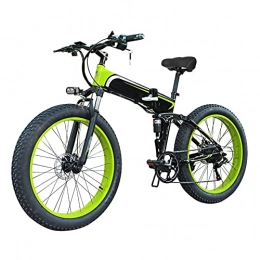 Electric Bike All Terrain 3 Working Modes Electric Bike 7 Speed Fat Tire E-Bike 350W Motor Front And Rear Disc Brakes 26" Folding Mountain Electric Bicycle for Adults,Black green,48V 10Ah