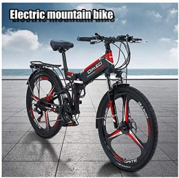 HCMNME Folding Electric Mountain Bike Electric Bike Electric Mountain Bike Electric Snow Bike, 300W Electric Bike Adult Electric Mountain Bike 48V 10AH Electric Bicycle With Removable Lithium-Ion Battery 21 Speed Gears Beach Snow Bicycle