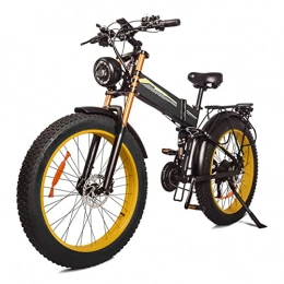 Electric oven Folding Electric Mountain Bike Electric Bike Foldable for Adults 1000W Motor 48V 14Ah Battery Electric Bicycle 26 Inch Fat Tires Men Mountain Snow Ebike (Color : Yellow)