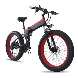 Electric oven Folding Electric Mountain Bike Electric Bike Folding 1000W 48V for Adults E Bike 26 Inch 4.0 Fat Tires Snow Electric Bicycle Folded Mountain Electric Bike (Color : Red, Size : Disc Brake)