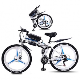 TANCEQI Folding Electric Mountain Bike Electric Bike Folding Electric Mountain 350W Foldaway Sport City Assisted Electric Bicycle with 26" Super Lightweight Magnesium Alloy Integrated Wheel, Full Suspension And 21 Speed Gears, White