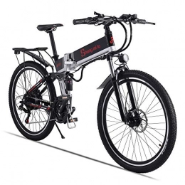 Shengmilo Bike Electric Bike - Folding Portable eBike For Commuting & Leisure Front Rear Suspension, Pedal Assist Unisex Bicycle, 350W / 48V (Black500w)