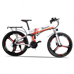 Shengmilo Bike Electric Bike - Folding Portable eBike For Commuting & Leisure Front Rear Suspension, Pedal Assist Unisex Bicycle, 350W / 48V (Orange (350w))
