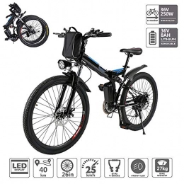 Electric Bike, Folding Variable Speed Electric Mountain Bike with LEDDisplay Lithium-Ion Battery (36V 250W 8AH) Brushless Motor, Shimano 21 Speed Gear And 3 Working Modes,Black