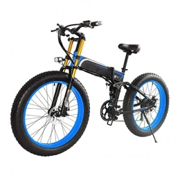 Electric oven Folding Electric Mountain Bike Electric Bike for Adults 1000W Foldable Mountain Electric Bicycle 48V 26 Inch Fat Ebike Foldable 21 speed Motorcycle (Color : Blue)