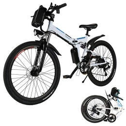 Eloklem Folding Electric Mountain Bike Electric Bike for Adults, 26'' Folding Electric Mountain Bike with Removable 36V 8AH Lithium-Ion Battery, 250W Motor Electric Bike, E-Bike with 21 Speed Gear and Three Working Modes (White)