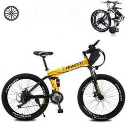 Fangfang Folding Electric Mountain Bike Electric Bikes, Folding Electric Bikes for Adults 26 In with 36V Removable Large Capacity 8Ah Lithium-Ion Battery Mountain E-Bike 21 Speed Lightweight Bicycle for Unisex , E-Bike ( Color : Yellow )