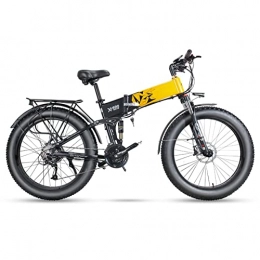 LWL Folding Electric Mountain Bike Electric Bikes for Adults Folding Electric Bikes for Adults 1000W 48V Electric Bicycle 26*4.0 inch Fat Tire Full Suspension Off-Road Foldable E Bike ( Color : Black Yellow , Number of speeds : 27 )