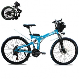 GHH Folding Electric Mountain Bike Electric folding mountain bike 26" Country electric bike 21 Speed Gear Brakes Wheel Mens Hybrid Bike (48V 350W) Removable Lithium-Ion Battery with Double Disc Brake, Blue