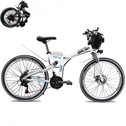 GHH Folding Electric Mountain Bike Electric folding mountain bike 26" Country electric bike 21 Speed Gear Brakes Wheel Mens Hybrid Bike (48V 350W) Removable Lithium-Ion Battery with Double Disc Brake, White