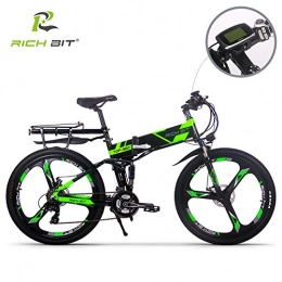 RICH BIT Folding Electric Mountain Bike Electric Folding Mountain Bike Mens Bicycle MTB RT860 12.8Ah Lithium-ion battery 7 Levels PAS speed LCD Display High Function Speedometer 50-60 Cycling Range Dual Susepension Black-Green (SP GREEN)