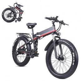 WSHA Folding Electric Mountain Bike Electric Mountain Bike 1000W Foldable 24 Inch Snow Bicycle Fat Tire E-Bike 48V 12.8Ah Lithium Battery, Variable Speed Double Shock Absorption System, for Women Man Outdoor Sports City Commuter