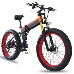 TGHY Bike Electric Mountain Bike 1000W Folding E-bike 21-Speed 26" 4.0 Fat Tire Electric Downhill Bicycle Full Suspension Pedal Assist Electric Snow Bike 48V Removable Battery, Red