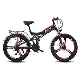 SYLTL Folding Electric Mountain Bike Electric Mountain Bike, 26 Inch Folding E-bike 48V Lithium-Ion Battery 300W High Speed Motor Mountain Cycling Bicycle 21 Speed, Blackred