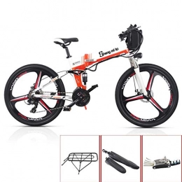 SYLTL Folding Electric Mountain Bike Electric Mountain Bike, 26 Inch Folding E-bike Aluminum Alloy 48V 21 Speed Gear Lithium Battery Mountain Cycling Bicycle Unisex, White, onewheel
