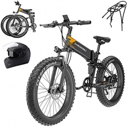 Clothes Folding Electric Mountain Bike Electric Mountain Bike, 26inch4.0 Fat tire Folding Electric Mountain Bike, 400w Moped Electric Bicycles, Beach Snow Bicycle, 48v12ah Removable Lithium Battery, Professional 7 Speed Gears, Dual Disc Brakes
