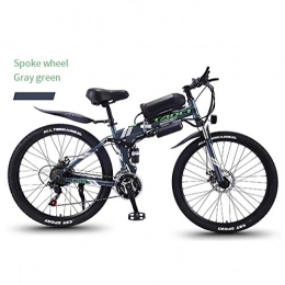 LOO LA Bike Electric Mountain Bike Foldable frame, 26 inch City Bike , 350w 36v 8ah High-Efficiency Lithium Battery-Range Of Mileage 30-50km, Electric Bike 21 Speed Gear and Three Working Modes, Green, Spoke wheel