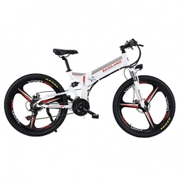 SYLTL Bike Electric Mountain Bike Folding 26 Inch E-bike with Removable 48V Lithium-Ion Battery Off-Road Boost Mountain Cycling Bicycle 21 Speed, White