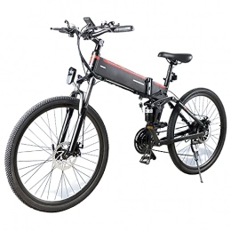 TGHY Folding Electric Mountain Bike Electric Mountain Bike for Adults 26" Foldable E-bike for Travel 48V 500W Motor Removable 10Ah Lithium Battery Pedal Assist 21- Speed Dual Disc Brake Dual Shock Sbsorber, Black