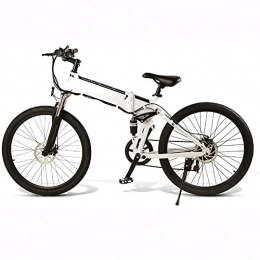 WPeng Folding Electric Mountain Bike Electric Mountain Bike, Portable Electric Bikes, Adults 26" Wheel Folding Ebike, 350W Aluminum Electric Bicycle, Removable 48V 10Ah Lithium-Ion Battery 21 Speed Gears, White