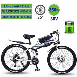 TRonin Folding Electric Mountain Bike Electric Mountain Bikes Adults Foldable MTB Ebikes Men Women Ladies 360W 36V 8 / 10 / 13AH All Terrain 26" withLED light Lithium-ion battery City Mountain Bicycle Booster, White, 8HA