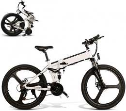 WJSWD Folding Electric Mountain Bike Electric Snow Bike, 26" Electric Bike Trekking / Touring Bike, Smart Folding E-Bike 48V 10AH 350W Motor Mountain Bicycle for Men 21-Level Shift Assisted, White Lithium Battery Beach Cruiser for Adults