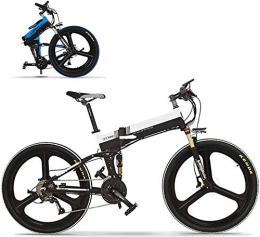 Capacity Folding Electric Mountain Bike Electric Snow Bike, 26" Electric Bikes for Adult, Folding Mountain Bike Electric Bicycle 350W Brushless Motor 48V Portable for Outdoor, Black+White Lithium Battery Beach Cruiser for Adults