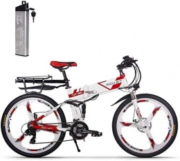 ENLEE Bike ENLEE RICH BIT TOP-860 36V 250W 12.8Ah Full Suspension City Bike Electric Folding Foldable Mountain Bike Bicycle (White-Red)