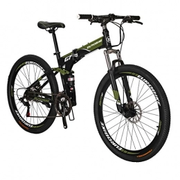 Eurobike G7 Mountain Bike 21 Speed Steel Frame 27.5 Inches Spoke Wheels Dual Suspension Folding Bike Army Green