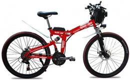 Fangfang Folding Electric Mountain Bike Fangfang Electric Bikes, Folding Electric Bikes for Adults 26" Mountain E-Bike 21 Speed Lightweight Bicycle, 500W Aluminum Electric Bicycle with Pedal for Unisex and Teens, E-Bike (Color : Red)