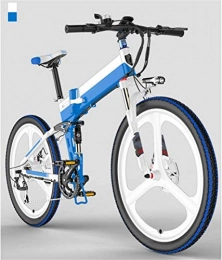 Fangfang Folding Electric Mountain Bike Fangfang Electric Bikes, Folding Mountain Electric Bike, 400W Motor 26 Inches Adults City Travel Ebike 7 Speed Dual Disc Brakes with Rear Seat 48V Removable Battery, E-Bike (Color : White blue)