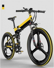 Fangfang Folding Electric Mountain Bike Fangfang Electric Bikes, Folding Mountain Electric Bike, 400W Motor 26 Inches Adults City Travel Ebike 7 Speed Dual Disc Brakes with Rear Seat 48V Removable Battery, E-Bike (Color : Yellow)