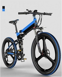 Fangfang Folding Electric Mountain Bike Fangfang Electric Bikes, Folding Mountain Electric Bike, 7 Speed 400W Motor 26 Inches Adults City Travel Ebike Dual Disc Brakes with Rear Seat 48V Removable Battery, E-Bike (Color : Blue)