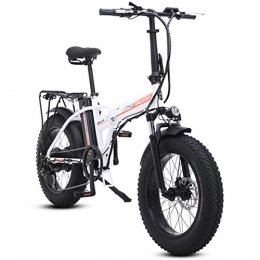 FJNS Folding Electric Mountain Bike FJNS Foldable Electric Bike Aluminum 20 Inch Electric Snow / Beach Bicycle for Adults E-Bike 4.0 Fat Tire with 48V 15AH Built-in Lithium Battery, 500W Brushless Motor, White
