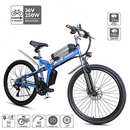 FJW Bike FJW Unisex Dual Suspension Electric Mountain Bike, 26 inch E-bike High-carbon Steel Pedal Assisted Hybrid Folding Bike with 36V Removable Lithium Battery, Shimano 21 Speed Gear for Commuter City, Blue