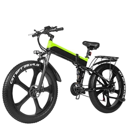 FMOPQ Bike FMOPQ Folding 1000W Electric Bike26 Fat Tire 25 Mph Removable Lithium Battery Mountain Double Shock Foldable (Color : Green Size : 48v 10.4Ah Battery) (Green 48V 12.8Ah Battery)