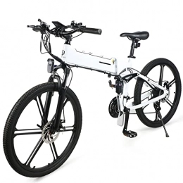 LIU Folding Electric Mountain Bike Foldable Electric Bike 48V Motor 500W 21 Speed E Bike 30km / h Electric Bicycle 10Ah Battery 26 Inch Tire MTB Bike (Size : White LO26 NEW)