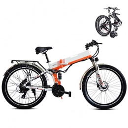 KuaiKeSport Folding Electric Mountain Bike Foldable Mountain Trail Bike, Folding Electric Mountain Bike, 26Inch Electric Bicycle for Adult, Fat Tire Ebike 48V 350W 10.4AH Removable Lithium Battery Assisted MTB Fold up Bike for Adult, Orange