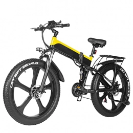 Electric oven Folding Electric Mountain Bike Folding 1000W Electric Bike For Adults 26" Fat Tire 25 Mph, Removable Lithium Battery Mountain Double Shock Foldable Ebike (Color : Yellow, Size : 48V 12.8Ah Battery)