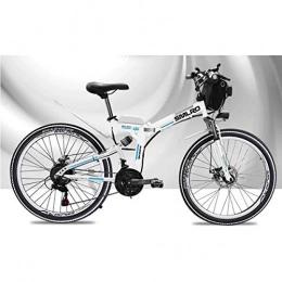 WEHOLY Bike Folding 48V Electric Mountain Bike, 26 Inch Folding E-bike with 4.0" Fat Tyres Spoke Wheels, Premium Full Suspension, White