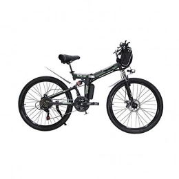 MDZZ Folding Electric Mountain Bike Folding Bicycle, Electric Mountain Bike with 21 Speed Gear and Three Working Modes, Aluminum Alloy Pedal Bicycles for Adults Teens 24'', Black green, 48V10AH