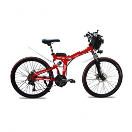 MDZZ Folding Electric Mountain Bike Folding Bicycle, Electric Mountain Bike with 21 Speed Gear and Three Working Modes, Aluminum Alloy Pedal Bicycles for Adults Teens 24'', red, 48V15AH