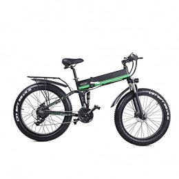 WBYY Folding Electric Mountain Bike Folding Electric Bike for Adult - Electric Mountain Bicycle 26" Lightweight 1000W Ebike, Commuter Bicycle with 12.8Ah Lithium Battery, Professional 21 Speed Gears (Green)