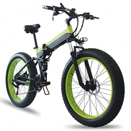 Folding Electric Bike for Adults 26" 4.0 Fat Tire Electric Mountain Bike 45km/h 500W Brushless Motor 21-Speed Removable Lithium Battery Snow E-Bike Dual Shock Asorber,Green
