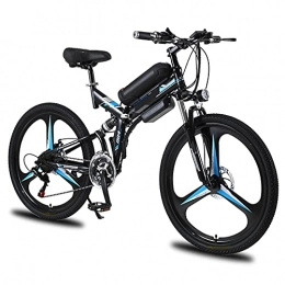 Bewinch Bike Folding Electric Bike for Adults, 26'' Electric Mountain Bicycle, 350W E-Bike with Super Magnesium Alloy Integrated Wheel, Professional 21 Speed Gears, Full Suspension, Black, 26 inch