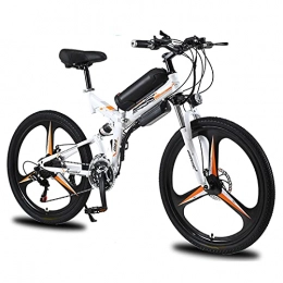Bewinch Folding Electric Mountain Bike Folding Electric Bike for Adults, 26'' Electric Mountain Bicycle, 350W E-Bike with Super Magnesium Alloy Integrated Wheel, Professional 21 Speed Gears, Full Suspension, White, 26 inch
