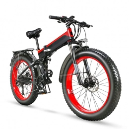 AWJ Folding Electric Mountain Bike Folding Electric Bikes for Adults 26 Inch Fat Tire 27 Speed Mountain Ebike 1000W Electric Bicycle with 48V 12.8ah Removable Battery